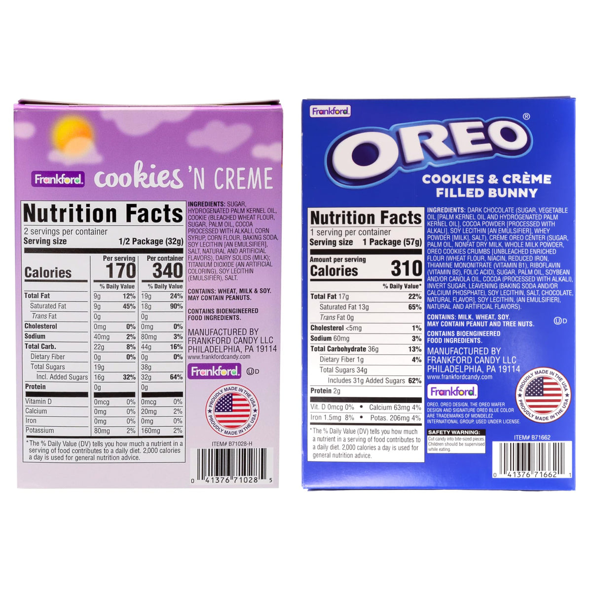 Cookies and Cream Easter Bunnies, Chocolate and Oreo Flavors, Classic Basket Stuffer Candy, 2 Ounces Each (Pack of 2)