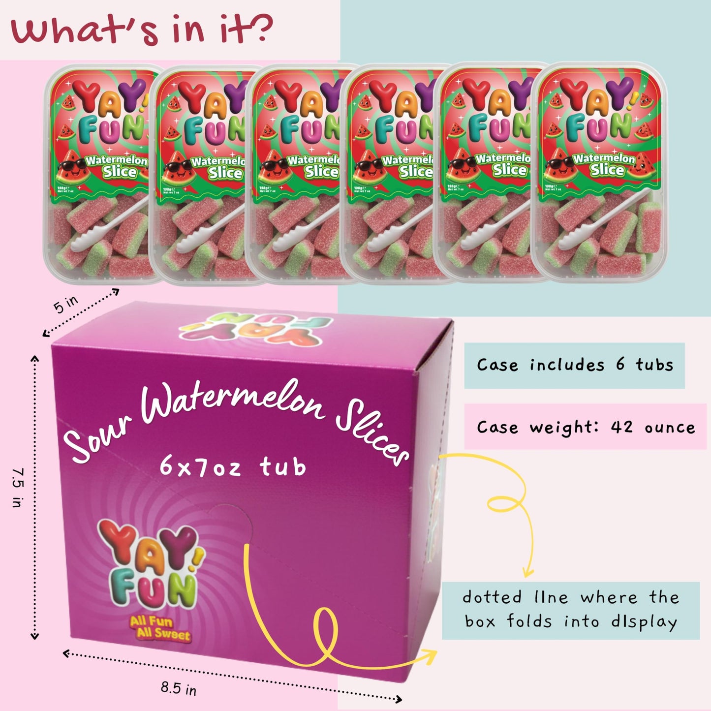 Halal Sour Gummy Watermelon Slices | 6 Pack Bundle (6x7 oz Tubs) | Chewy Sugar-Coated Watermelon Slice Gummy Candy | Resealable Tubs in Bulk