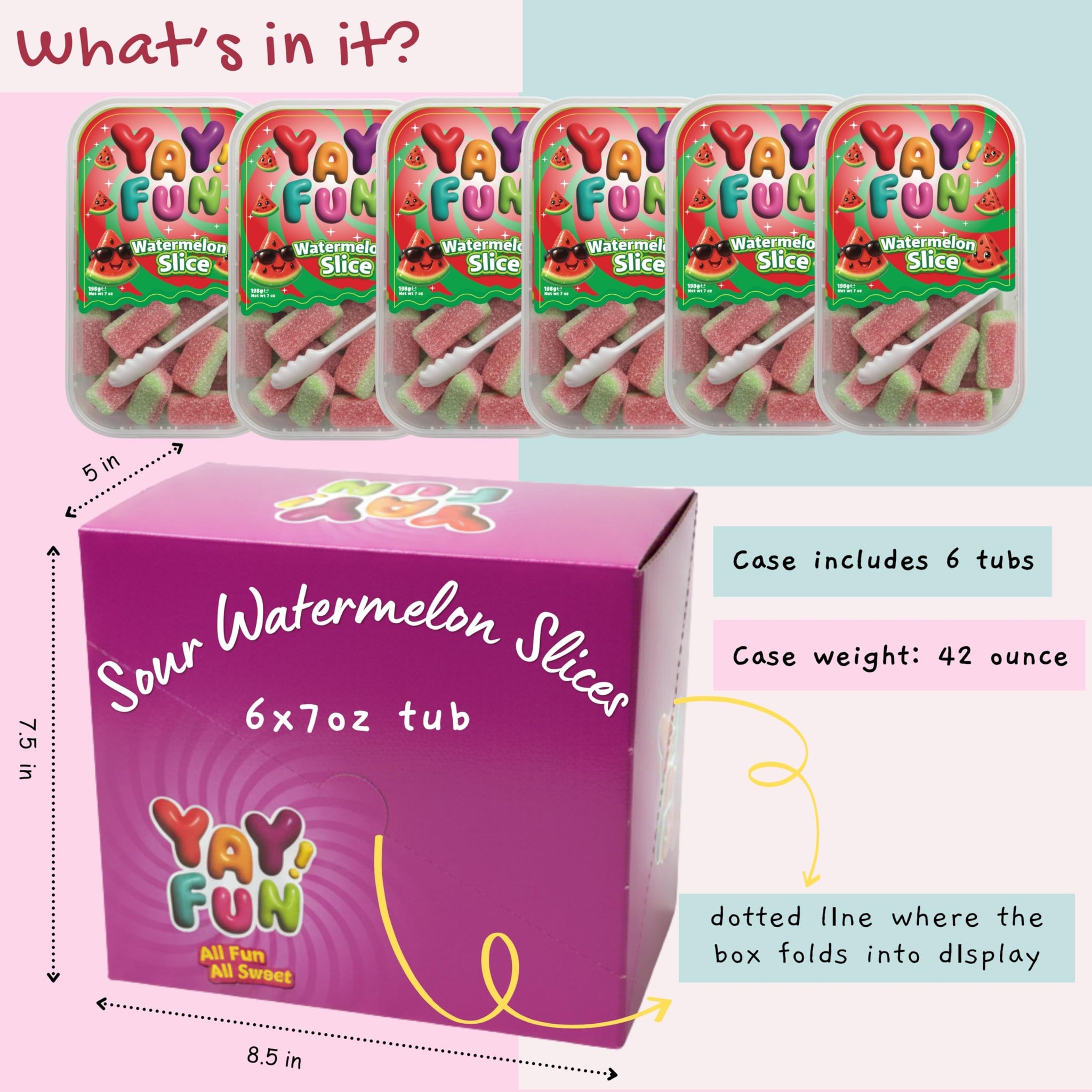 Halal Sour Gummy Watermelon Slices | 6 Pack Bundle (6x7 oz Tubs) | Chewy Sugar-Coated Watermelon Slice Gummy Candy | Resealable Tubs in Bulk