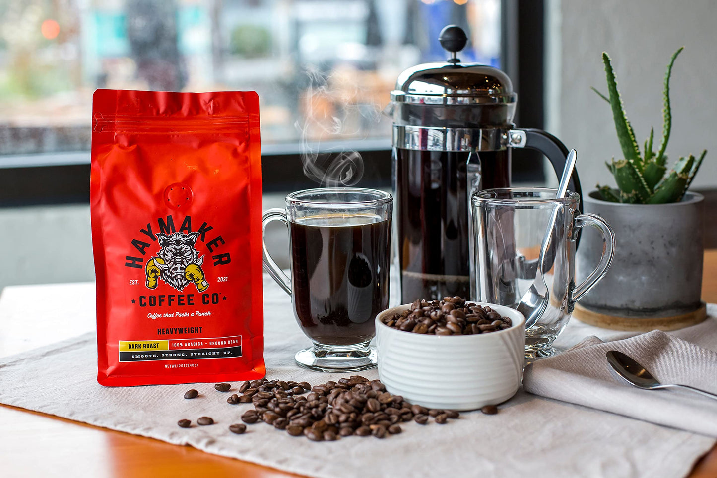 Haymaker Coffee, Dark Roast with Full-Bodied Flavor, Ground, 12 Ounce, Roasted in USA