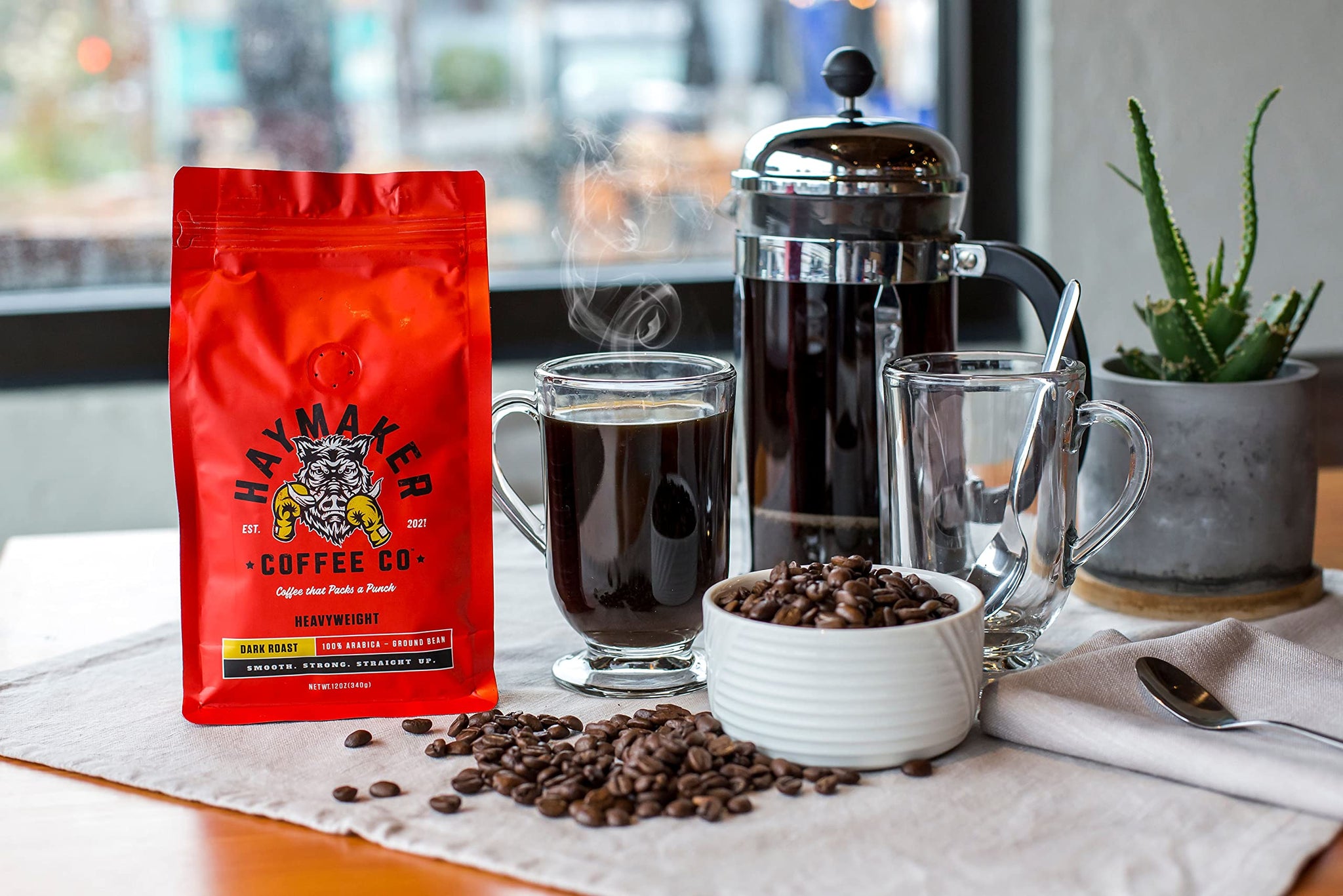Haymaker Coffee, Dark Roast with Full-Bodied Flavor, Ground, 12 Ounce, Roasted in USA