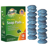 18 Pack Steel Wool Soap Pads by SCRUBIT - Metal Scouring Cooktop Cleaning Pads Used for Dishes, Pots, Pans, and Ovens - Pre-Soaped for Easy Cleaning