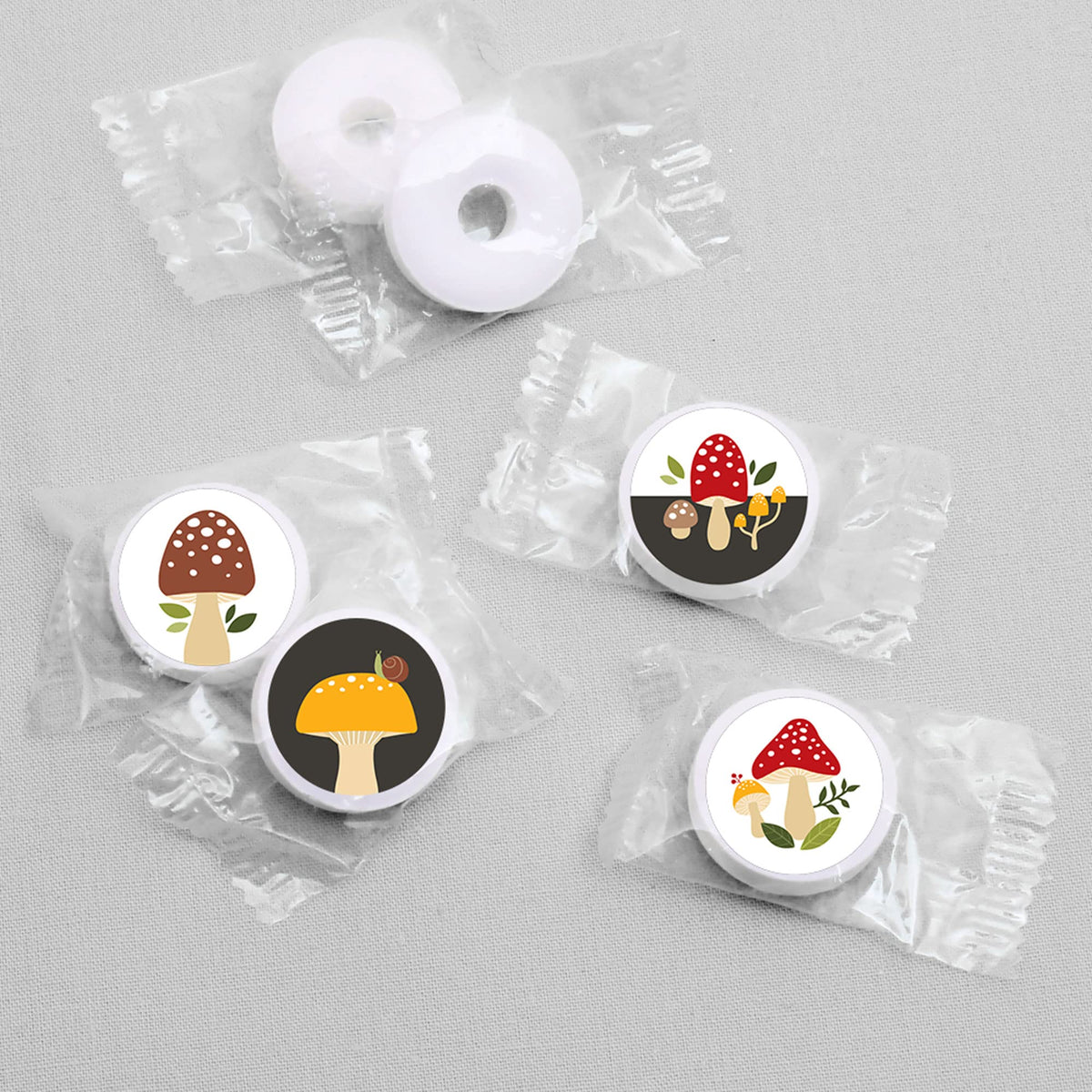 Wild Mushrooms Party Favors - Round Candy Stickers - 108pc