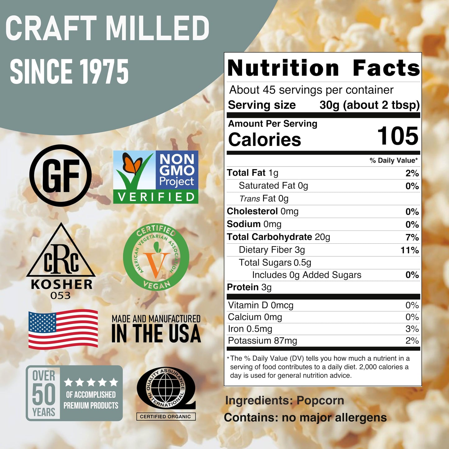 Great River Milling White Popcorn Kernels | Gluten Free Non-GMO Whole Grain Popping Corn | Vegan, Made in USA | Light Tender Popcorn for Air Popper