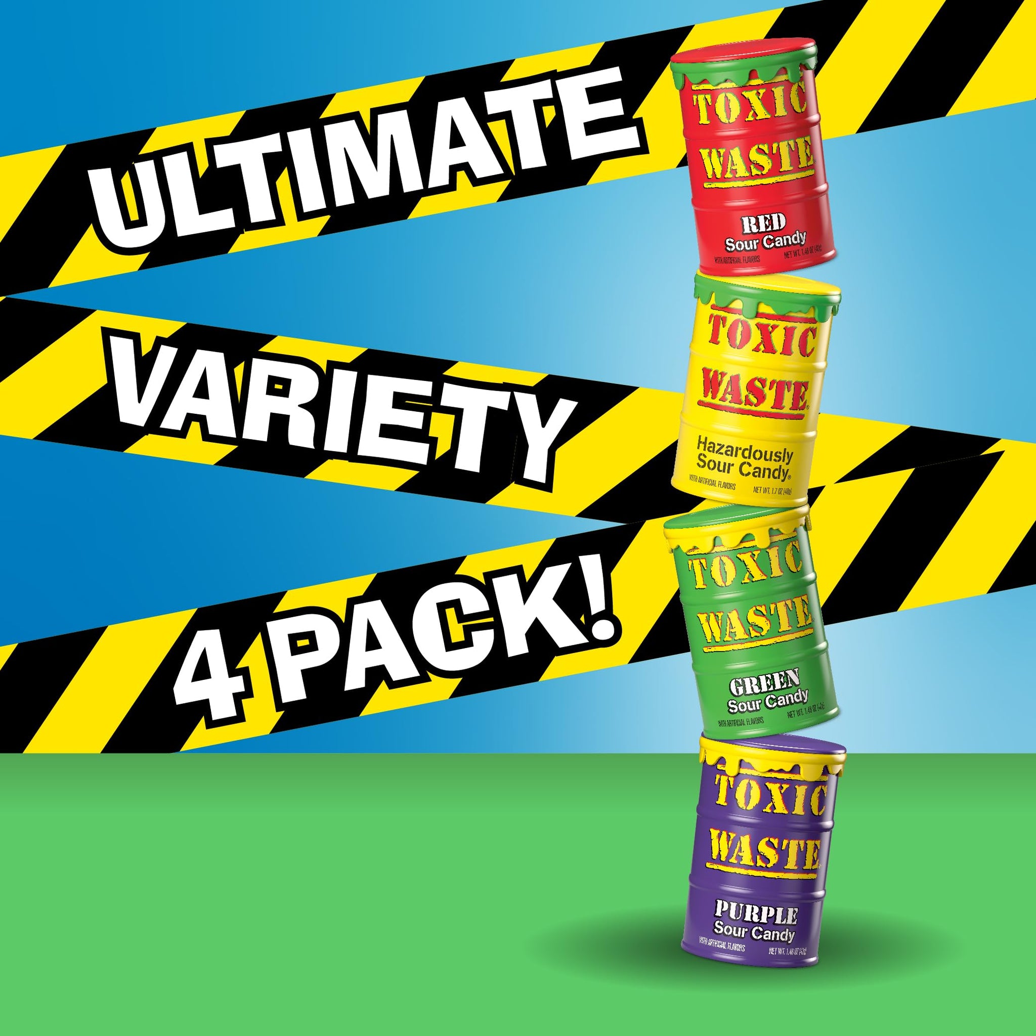 Toxic Waste Hazardously Sour Candy Amazon Exclusive Variety Pack 4 Drums