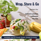 ZWS Essentials Beeswax Wraps, Reusable Cotton Food Storage Set for Kitchen, Lunch, Bread, Snacks, Bowls. Eco-Friendly Plastic-Free Alternative. 3-Pack