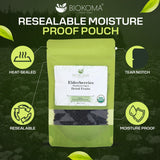 Biokoma Organic Elderberries Dried Fruits 100g (3.55oz) Immunity Digestion Boost Resealable Moisture Proof Pouch USDA Certified Organic Herbal Tea No