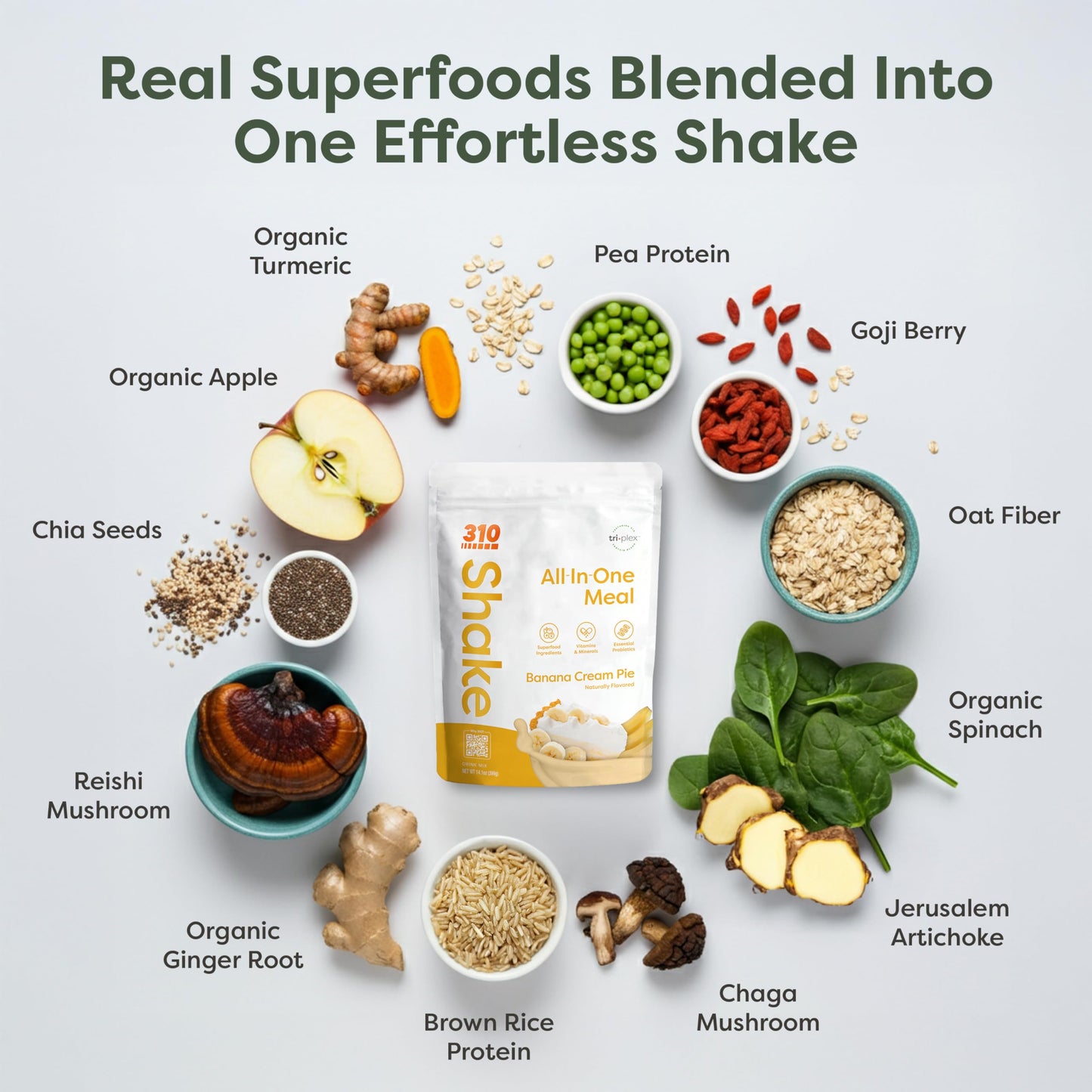 310 Nutrition All-In-One Plant-Based Meal Replacement Shake - High-Fiber Protein with Probiotics, Digestive Enzymes & Adaptogens - Vegan, Low Carb