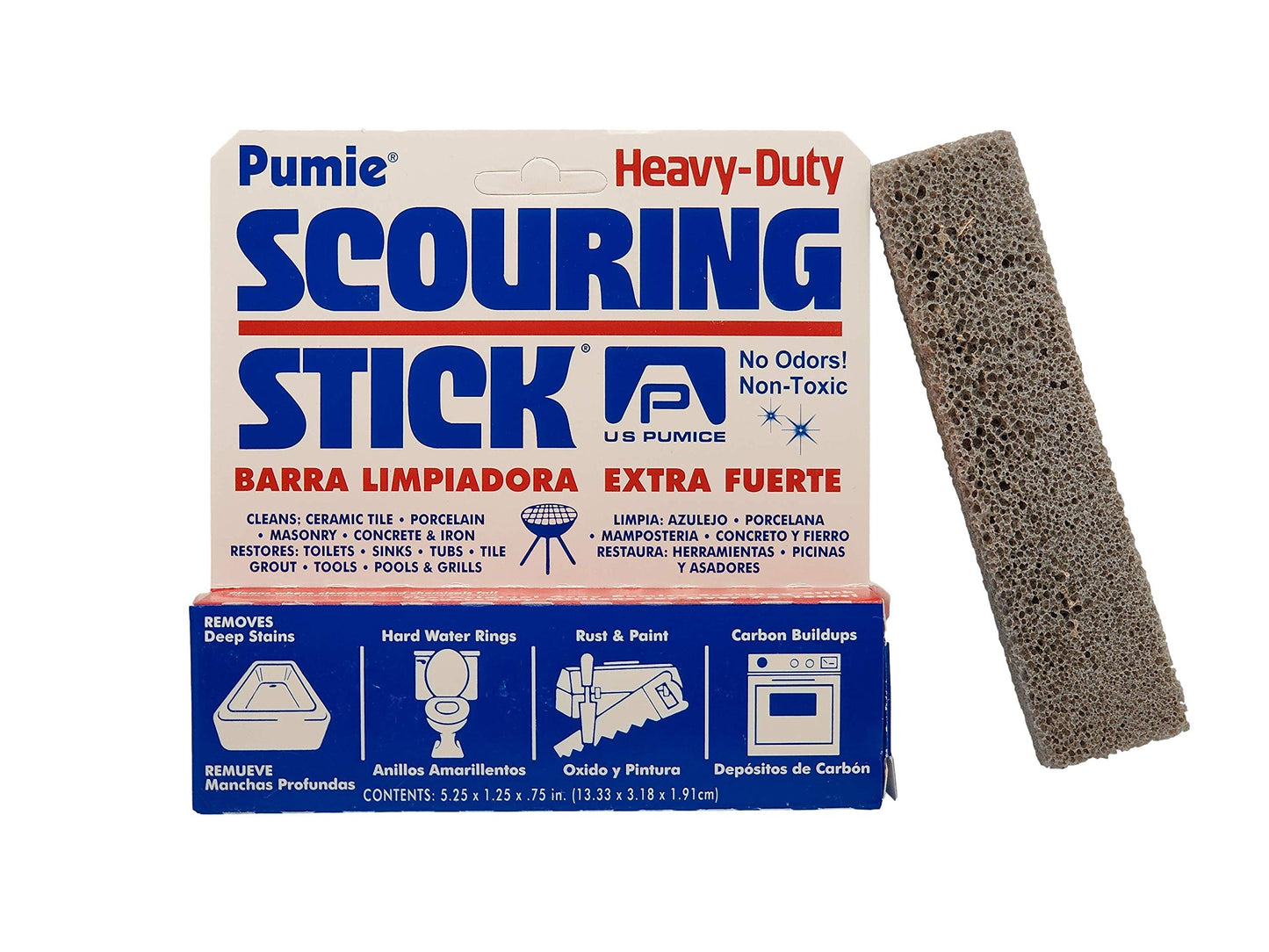 PUMIE Scouring Stick, Heavy Duty, HDW by U.S. Pumice, Remove Toilet Stains, Hard Water Rings, Rust and Paint, Carbon Buildups (1 Pack)