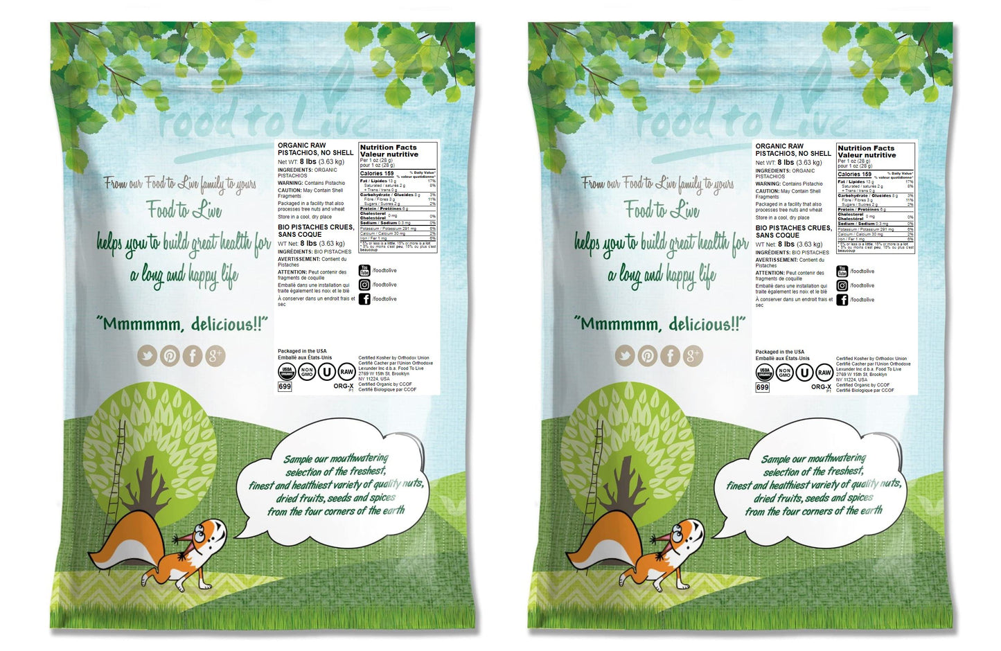 Food to Live - Organic Raw Pistachios, No Shell, 16 Pounds - Non-GMO Unsalted and Unroasted Kernels. Perfect for Snacking and Cooking