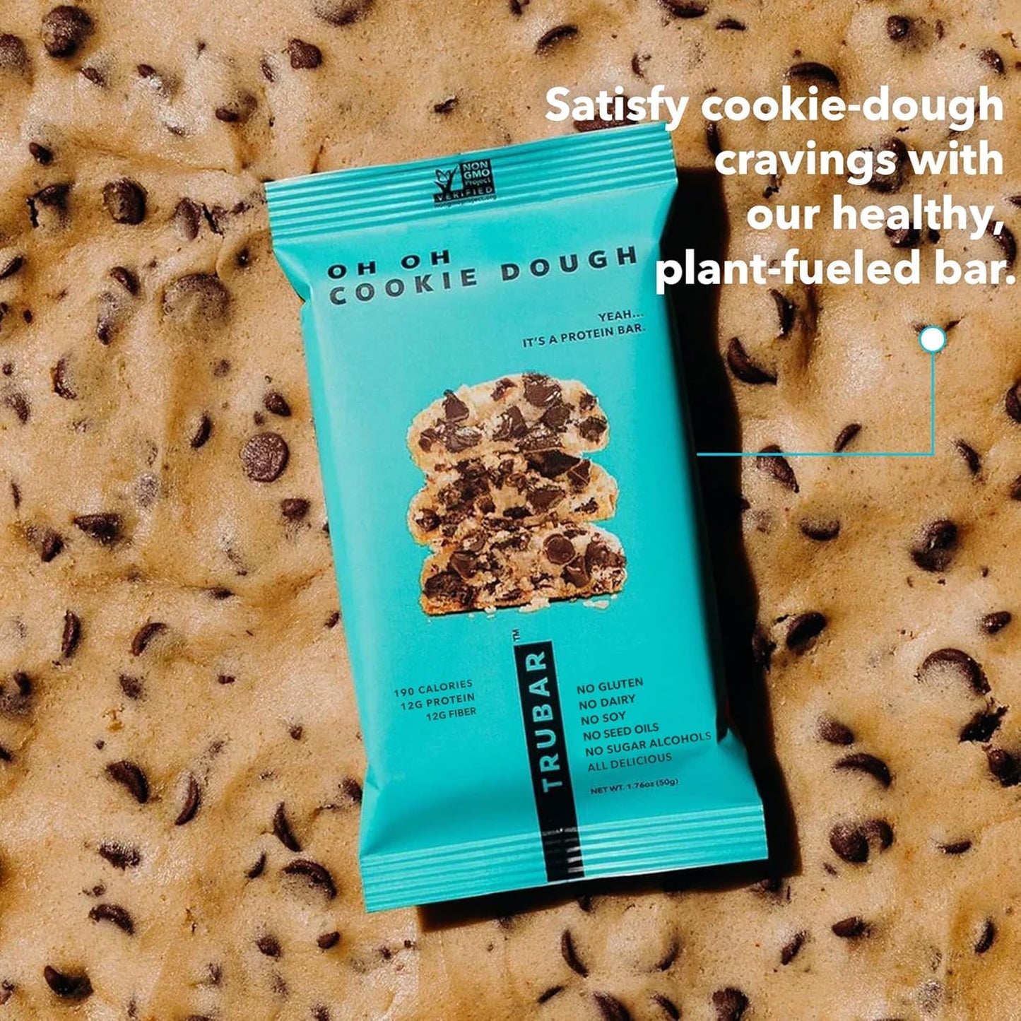 TRUBAR Vegan Protein Bar, Oh Oh Cookie Dough, Gluten Free, Plant Based, High Fiber, Dairy Free, Low Fat, Non GMO, No Sugar Alcohols, 12G Lean Protein