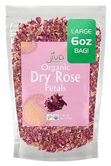 Jiva USDA Organic Dried Red Rose Petals 6 Oz (170g) Large Bag - Food Grade, Edible Flowers - Use in Tea, Baking, Making Rose Water, Crafting, Wedding