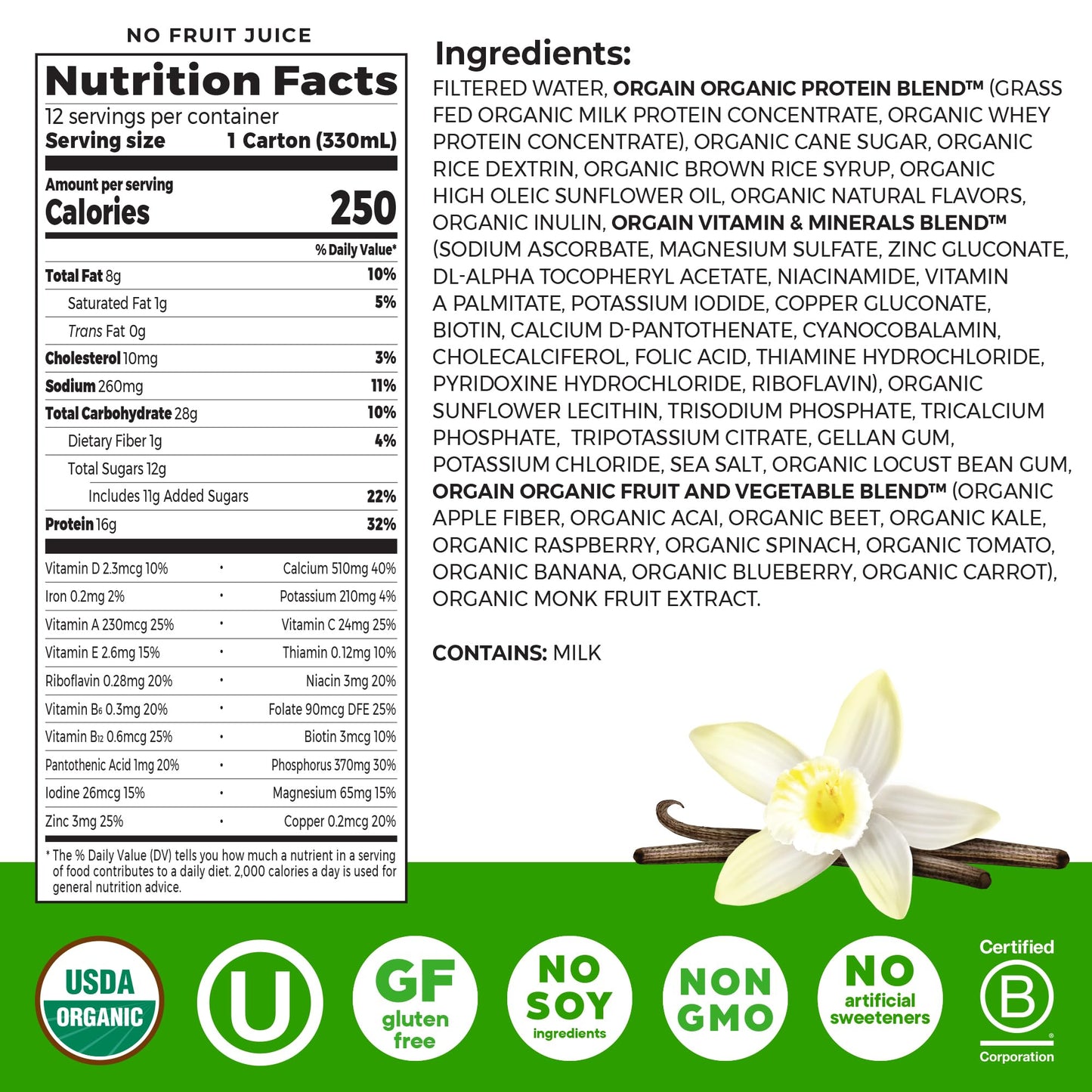 Orgain Organic Nutritional Shake, Vanilla Bean - Meal Replacement, 16g Protein, 20 Vitamins & Minerals, Gluten Free, Soy Free, Kosher, Non-GMO, 11