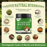 Mushroom Matcha Powder, Japanese Ceremonial Matcha Infused With 7 Superfood Mushrooms, MCT Oil, Coconut Milk Powder, Natural, Gluten Free, Taste Great