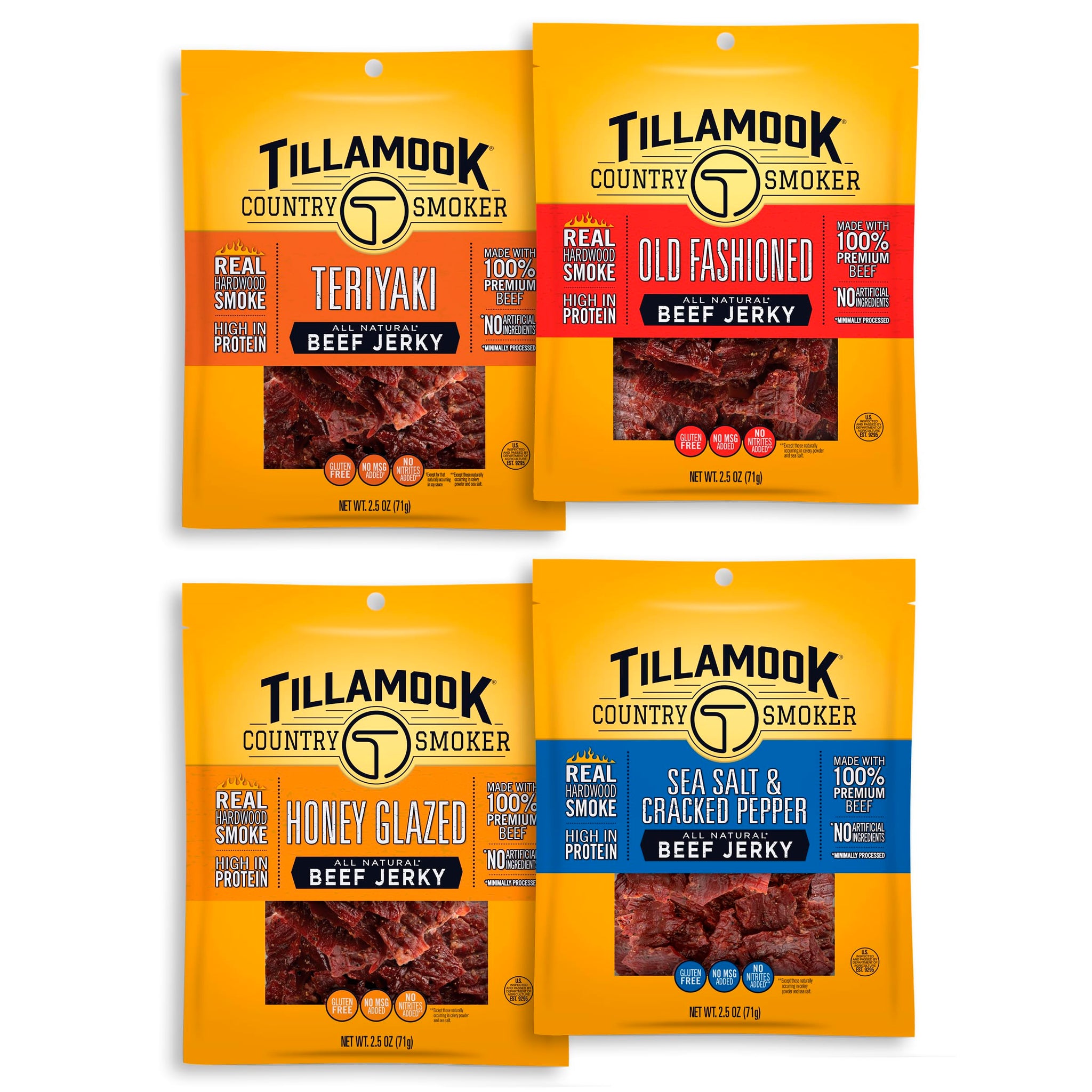 Tillamook Country Smoker Real Hardwood Smoked Beef Jerky Variety Pack, 2.5 Ounce (Pack of 4)