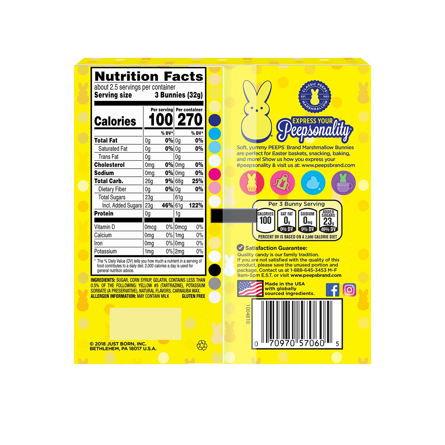 Peeps, Yellow Marshmallow Bunny Easter Candy, Gluten Free, 3 oz