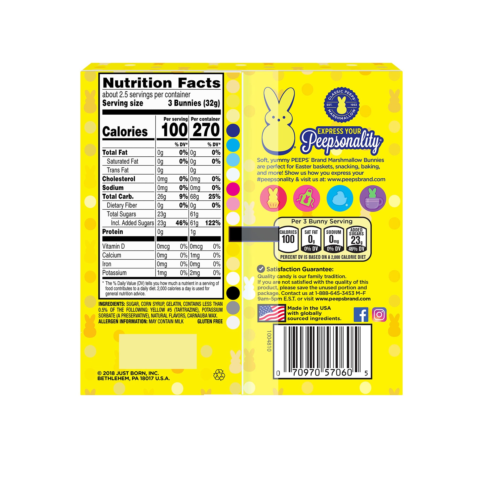 Peeps, Yellow Marshmallow Bunny Easter Candy, Gluten Free, 3 oz