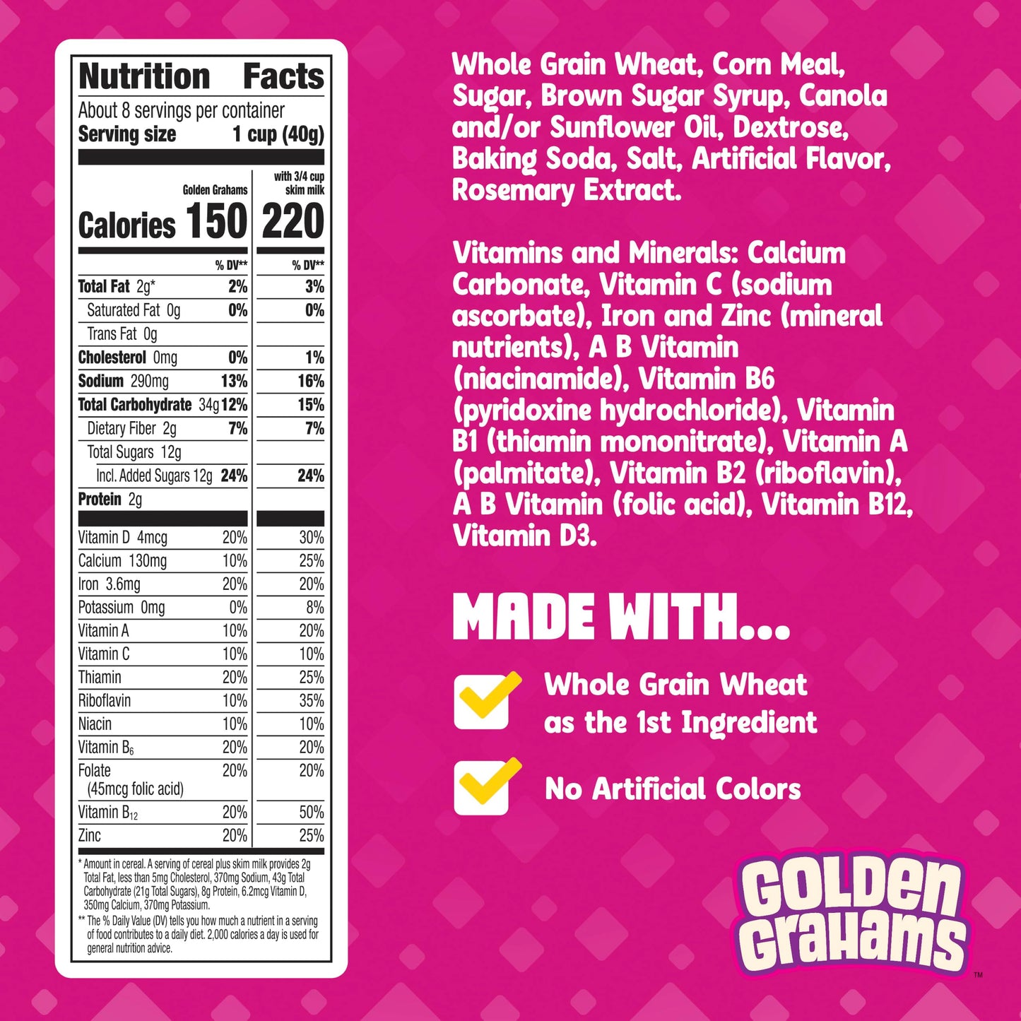 Golden Grahams Breakfast Cereal, Graham Cracker Taste, Made with Whole Grain, 11.7 oz