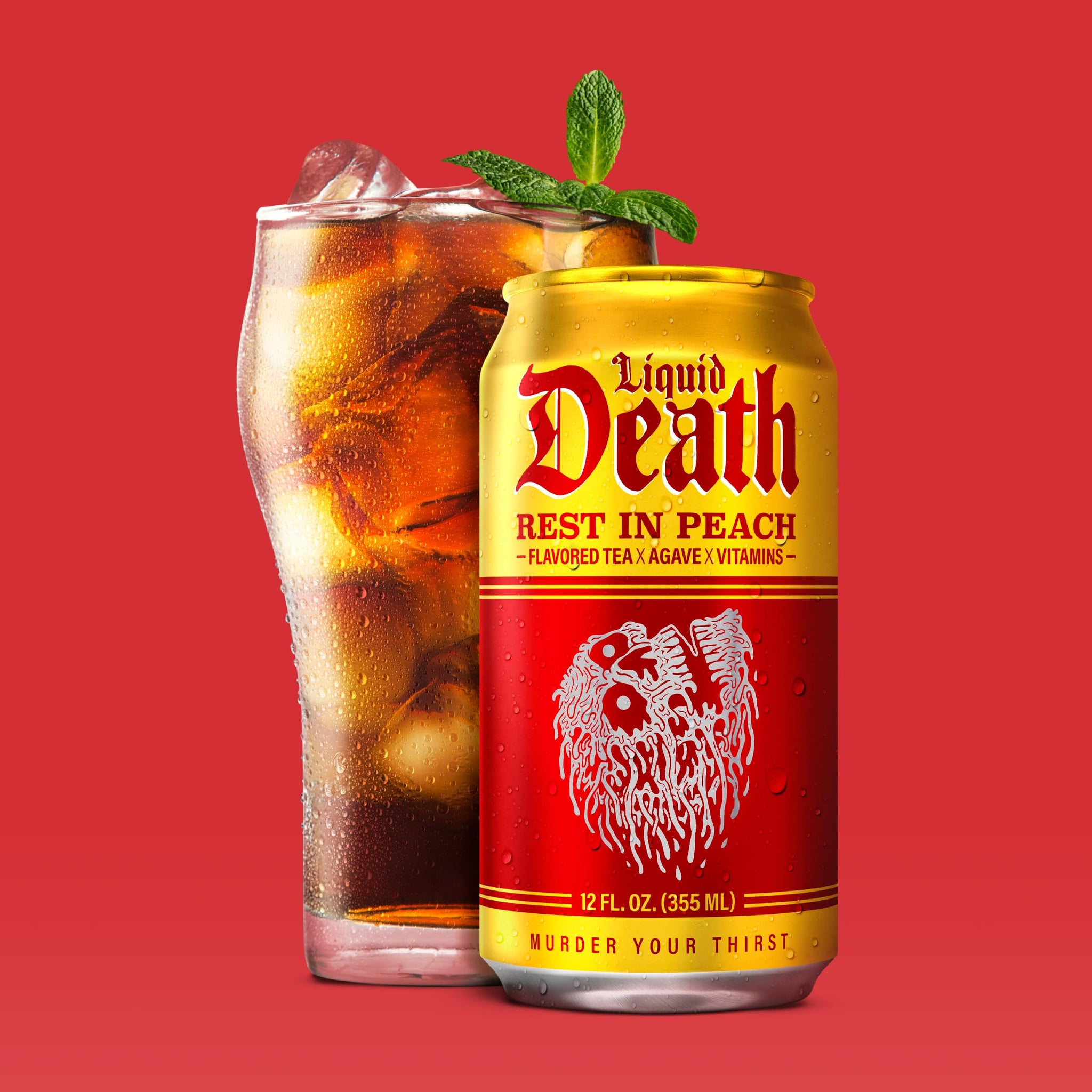 Liquid Death Iced Tea - Rest In Peach (Peach-Flavored Black Tea), Less Sugar*, Boost of Caffeine, B Vitamins, No Artificial Sweeteners, 12 Fl Oz (Pack
