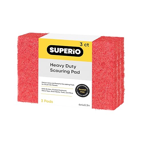 Scouring Pad Non-Scratching Scrubber Non-Scratch Cleaning Scrub Pads Heavy Duty Scouring Pad Reusable Kitchen Scrubbing Pad Pack of 3 Red, by Superio