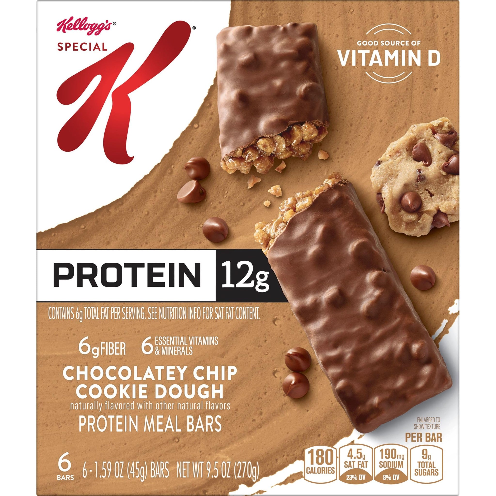 Special K Bar Protein Meal Bars, Meal Replacement, Protein Snacks, Chocolatey Chip Cookie Dough, 9.5oz Box (6 Count)