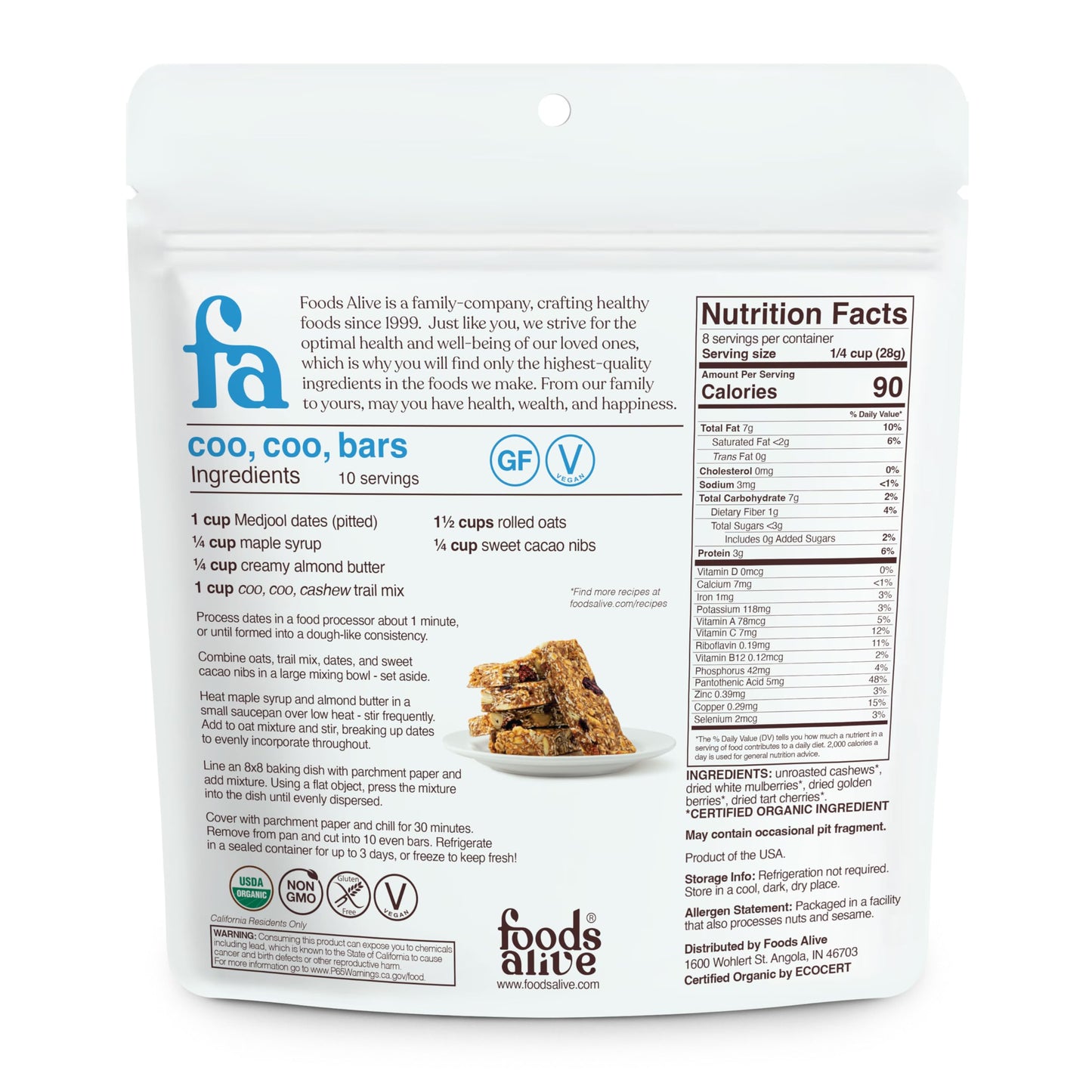 Foods Alive | Organic Coo, Coo, Cashew Trail Mix | 8 oz