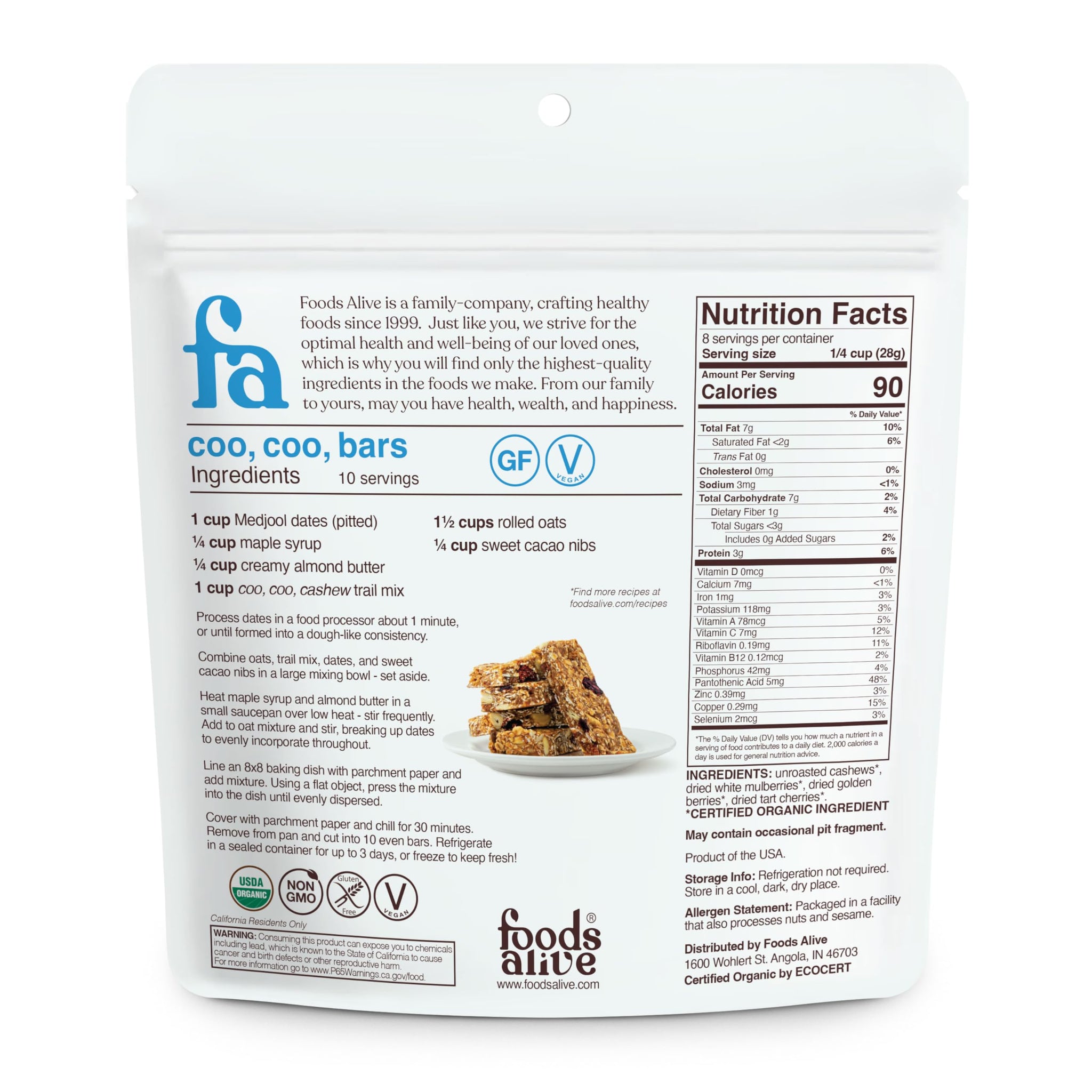 Foods Alive | Organic Coo, Coo, Cashew Trail Mix | 8 oz