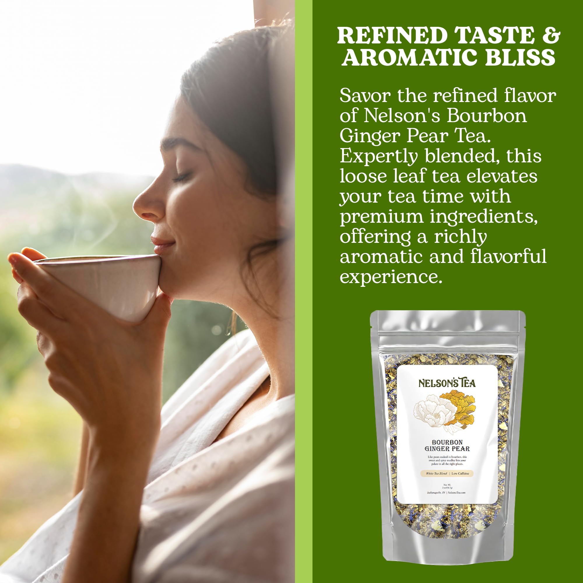 Nelson's Tea Bourbon Ginger Pear - Cut & Sifted Ginger Loose Leaf Tea with Dried Elderflower, Cornflower and Pears (2 oz)