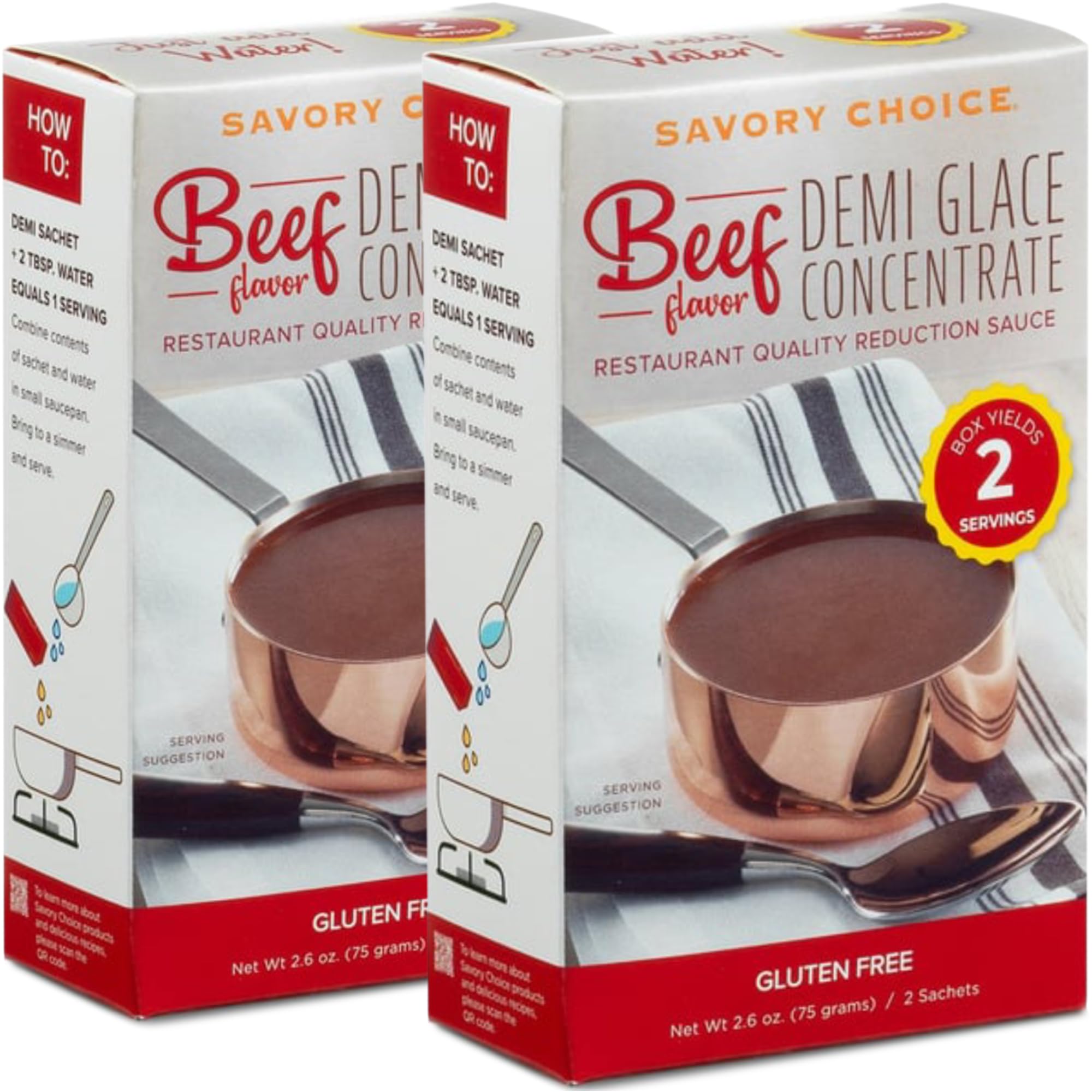 SAVORY CHOICE Beef Demi-Glace Concentrate, 2 Boxes of 2 Packets (37.5g) - Gluten-Free, Demi Glace Concentrate