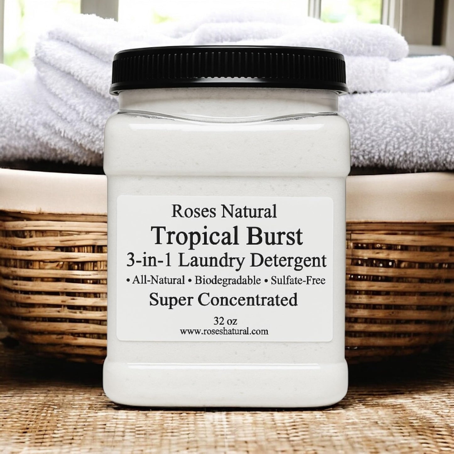 Roses Natural Tropical Burst 3-in-1 Laundry Detergent, All-Natural, Sulfate-Free, Super Concentrated, 32 oz