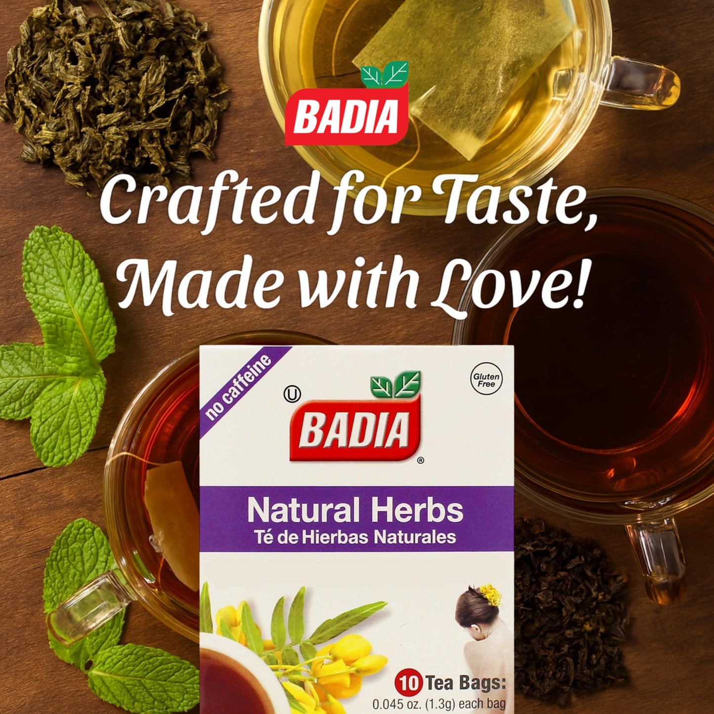 Badia Natural Herbs Tea, 10 Tea Bags - Herbal Blend for Brewing Hot or Iced Tea