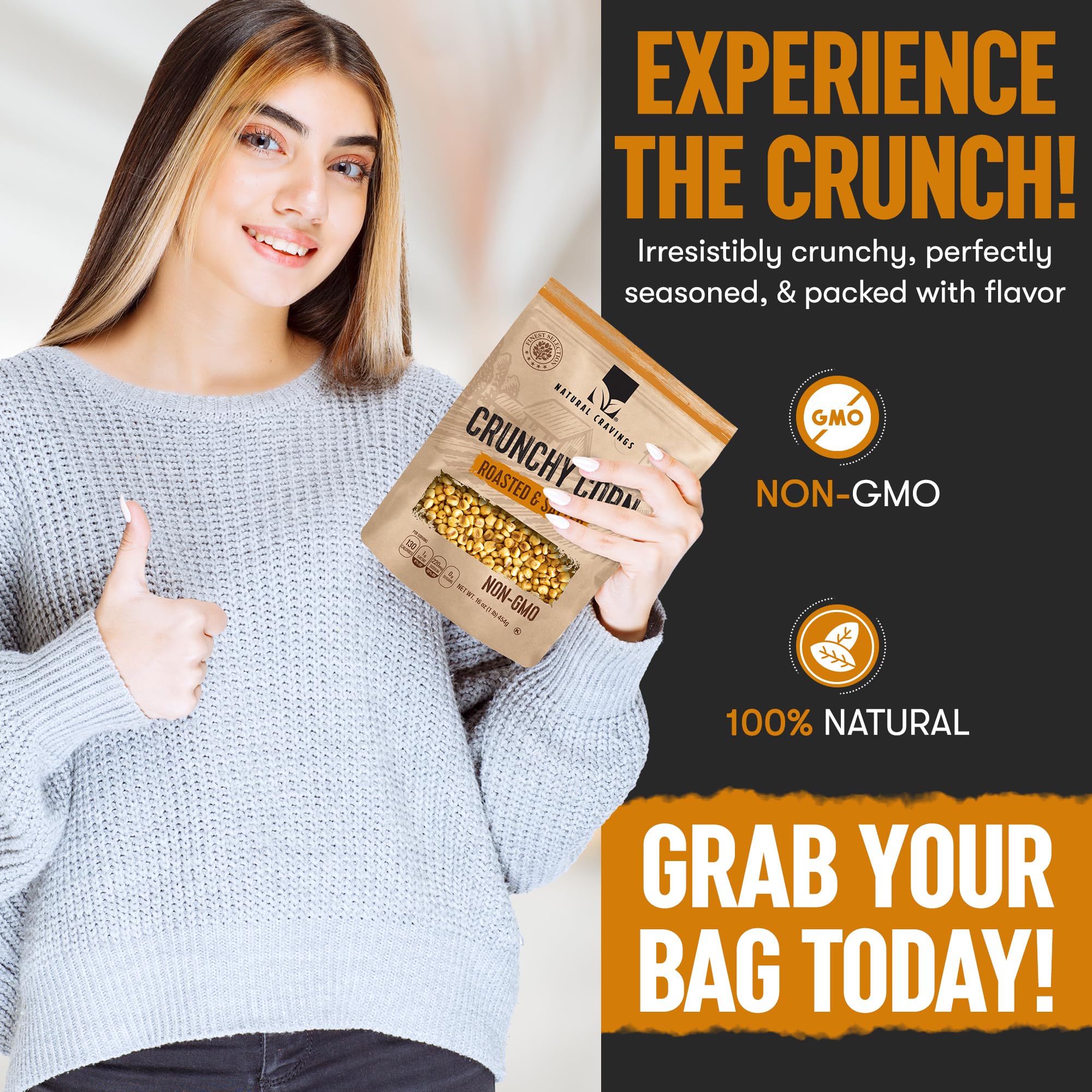 Natural Craving Salted and Roasted Corn Nuts - Original Toasted Corn Kernels in Resealable Bag - Crunchy Snack (Natural Cravings Corn Nuts)