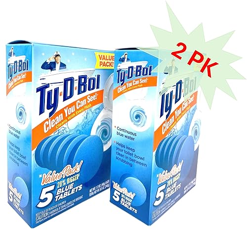 Ty D BOL Toilet Cleaning Tablets with Continuous Blue Spruce Scent keeps Toilets Smelling fresh and clean 10 tabs (2-5 Count Packs) (Blue Spruce)