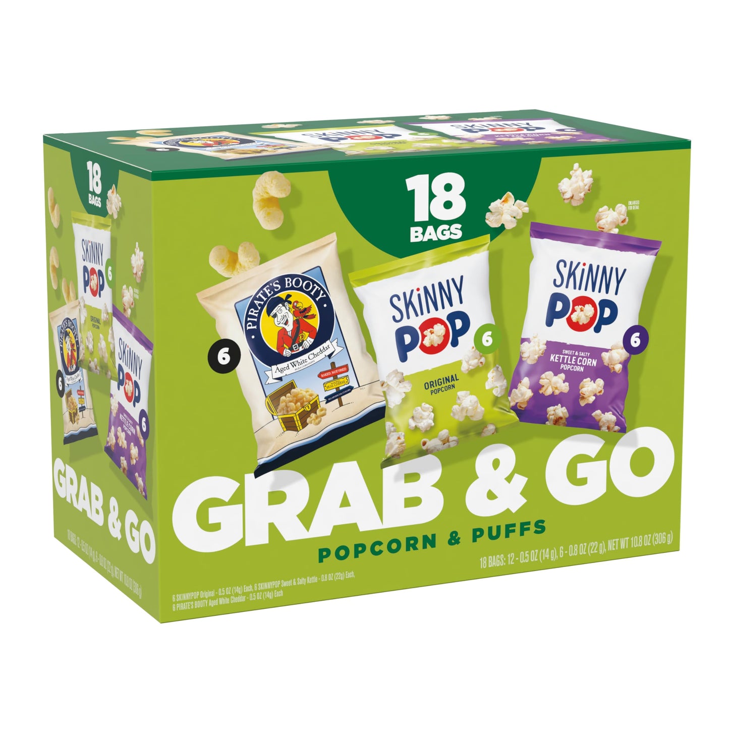 SkinnyPop Popcorn & Puffs Variety Variety Pack, SkinnyPop Original and Kettle Corn, and Pirate's Booty, Gluten-Free, Individually Sized Snack Bags