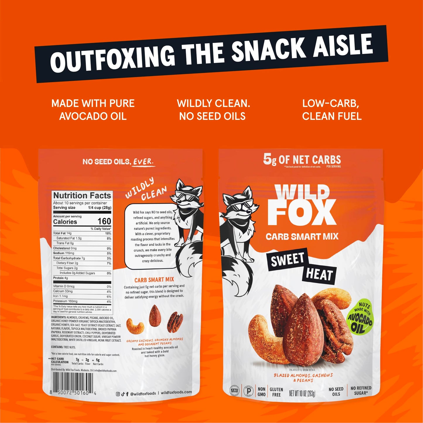 Wild Fox Trail Mix - Healthy Plant-Based Snack Made With Pure Avocado Oil And No Refined Sugar Or Seed Oils Ideal For Vegan Gluten-Free And Paleo