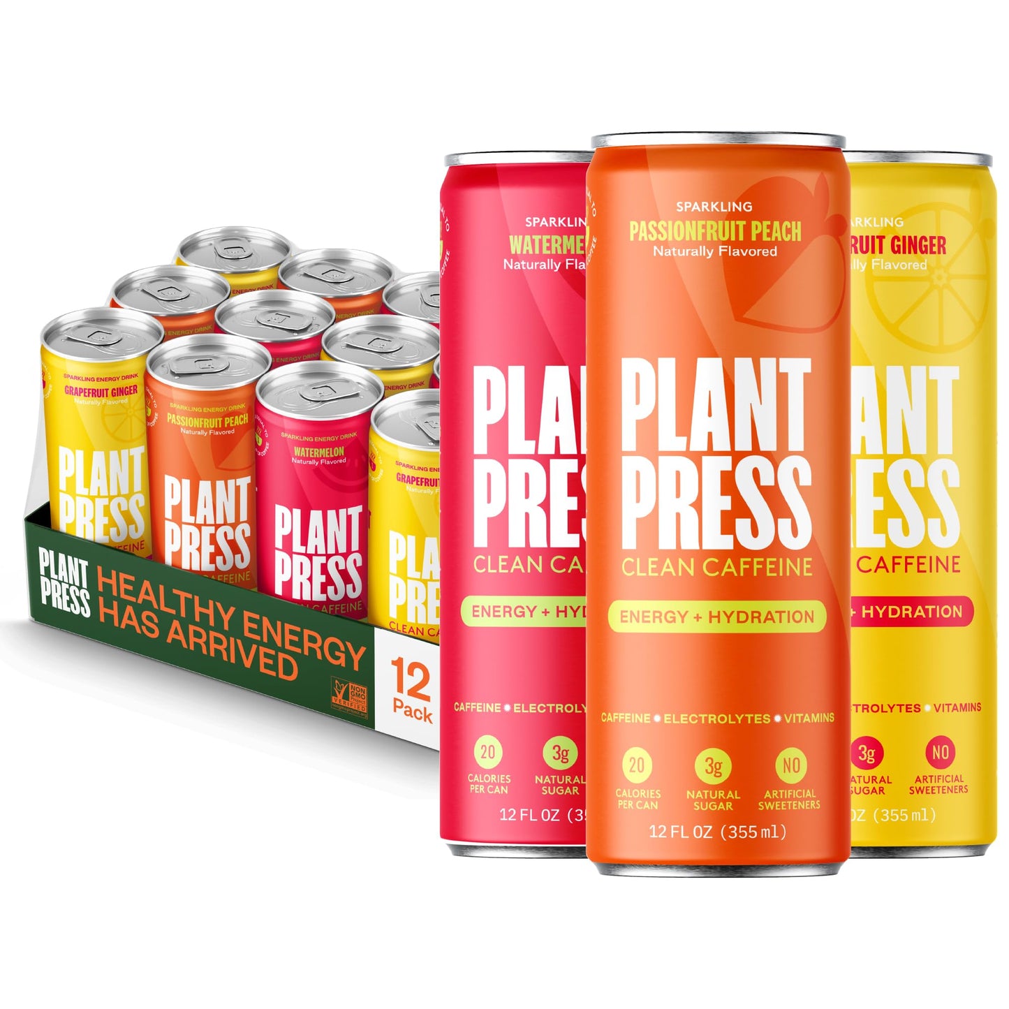 Plant Press - Organic Energy Drink, 100 mg Caffeine Clean Coffee Alternative, Full Range of Vitamins, Electrolytes, No Sugar Alcohols, No