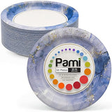 PAMI Disposable Paper Plates 10 Inch, Pack of 50 Plates, Sapphire Mist Collection Heavy Duty Dinner Plates, Oil & Water Resistant, Microwave Safe