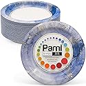 PAMI Disposable Paper Plates 10 Inch, Pack of 50 Plates, Sapphire Mist Collection Heavy Duty Dinner Plates, Oil & Water Resistant, Microwave Safe