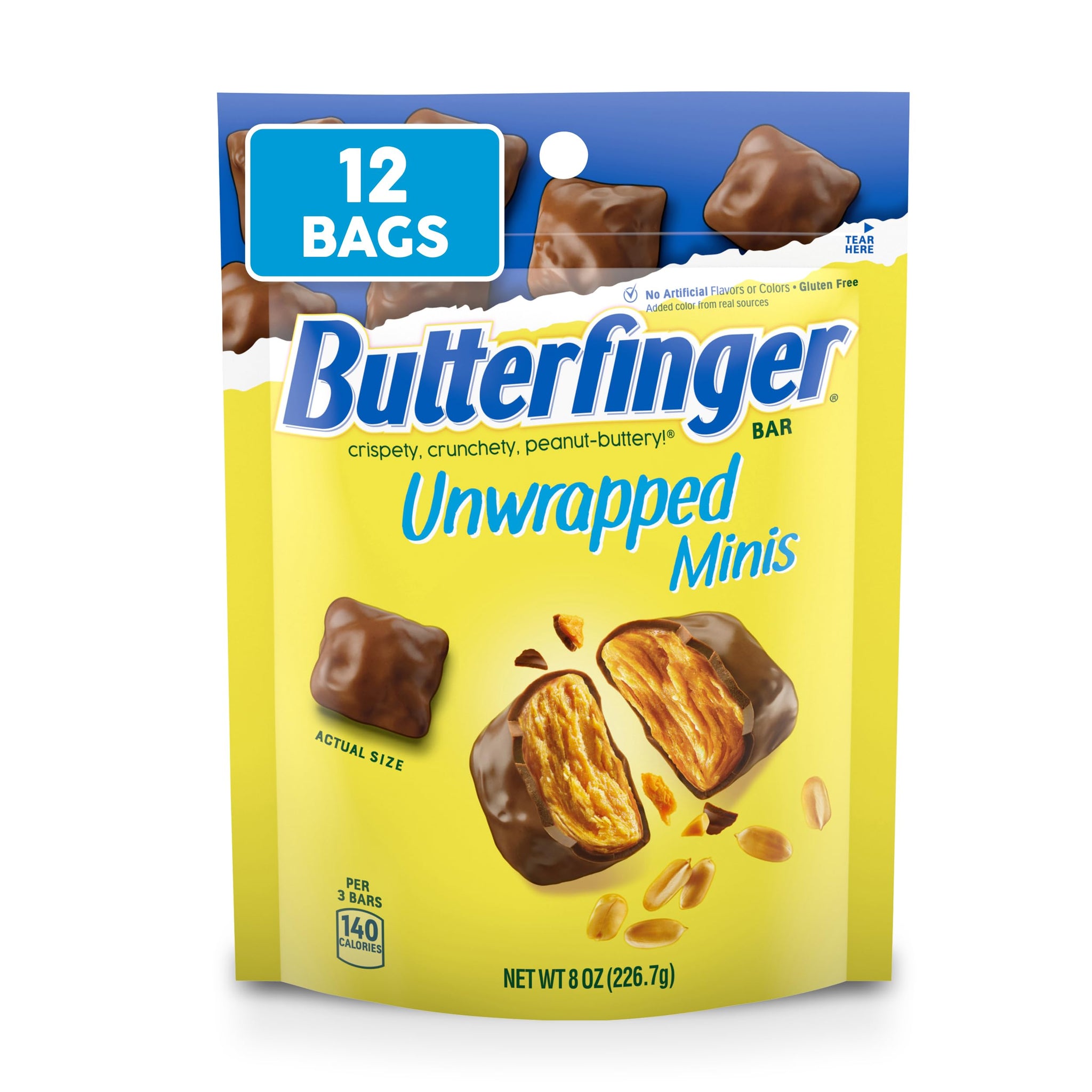 Butterfinger Unwrapped Minis, Bulk 12 Bags, Chocolatey, Peanut-Buttery, Resealable Bag, 8 oz Each