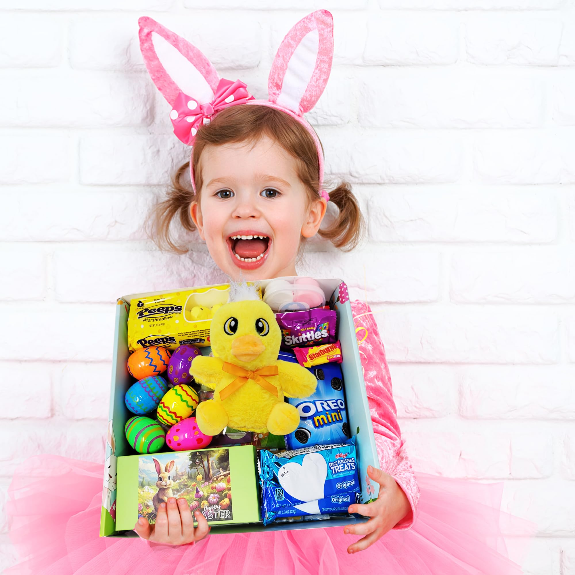Prefilled Easter Basket for Kids - Easter Care Package with Toys & Candy, Chick Gift Box, Easter Basket Fillers Set