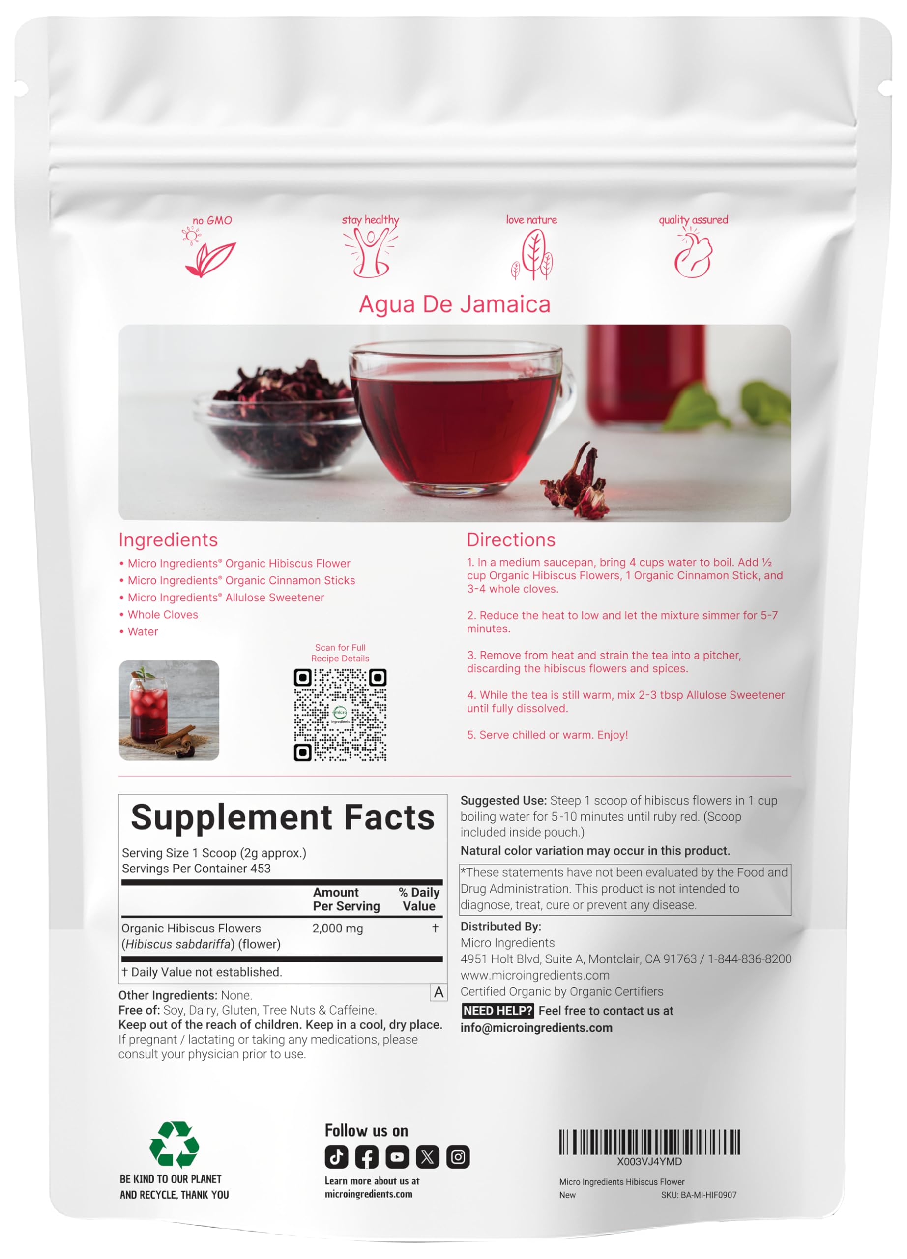 Organic Hibiscus Flowers, 2lbs (450+cups) | Flor de Jamaica, Loose Leaf Tea for Hibiscus Tea Bags | Cut & Sifted Dried Leaves | Caffeine Free