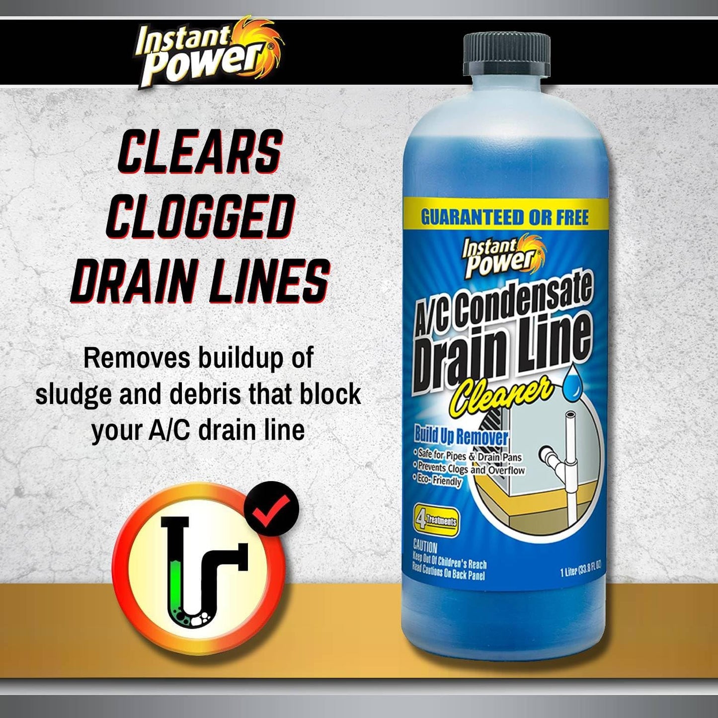 Instant Power A/C Condensate Drain Line Cleaner - AC & HVAC Unclogger for Air Conditioner Drain Lines, Prevents Odors & Water Damage, Safe for Pipes