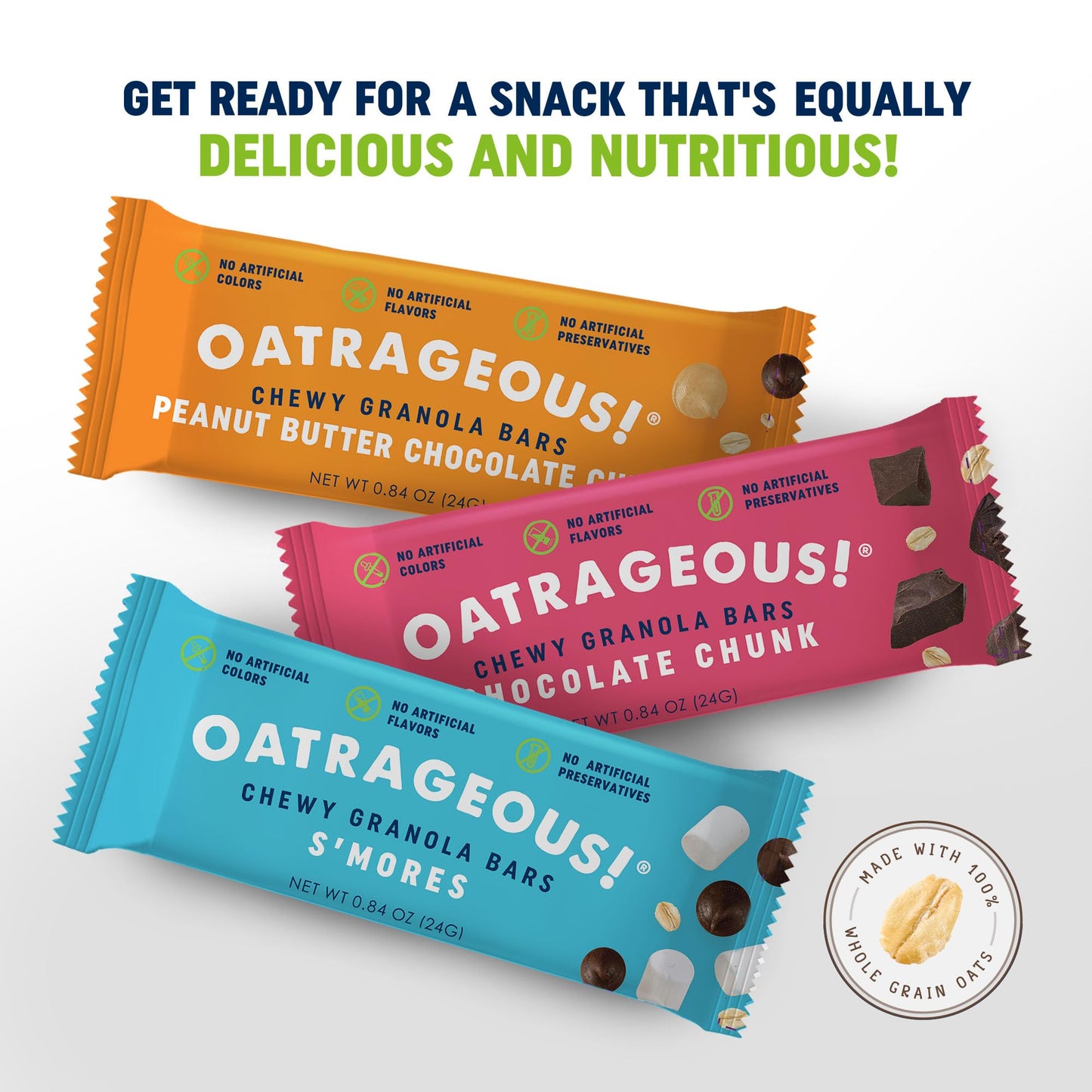 OATRAGEOUS! Chewy Granola Bars Variety Bundle, Peanut Butter Chocolate Chip, Chocolate Chunk & S'mores, Made with Whole Grain Oats, Breakfast Bars
