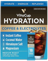 VitaCup Hydration Coffee Packets, The First Coffee That Hydrates You w/Electrolytes, Coconut Water, Pink Himalayan Salt, Magnesium, Medium Roast