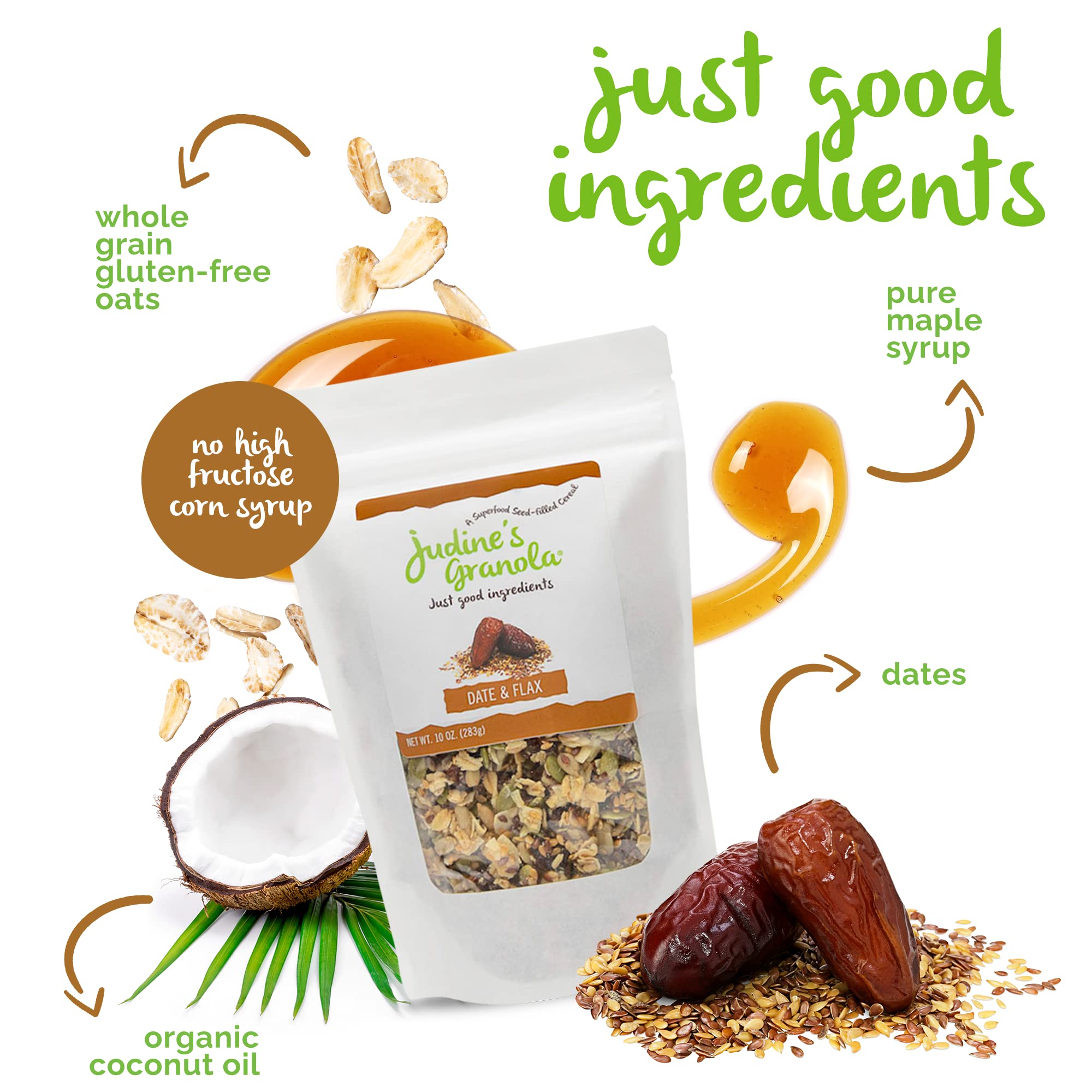 Judine's Granola Healthy Whole Grain Oats, Date and Flax, 10 Ounces, Pack of 1