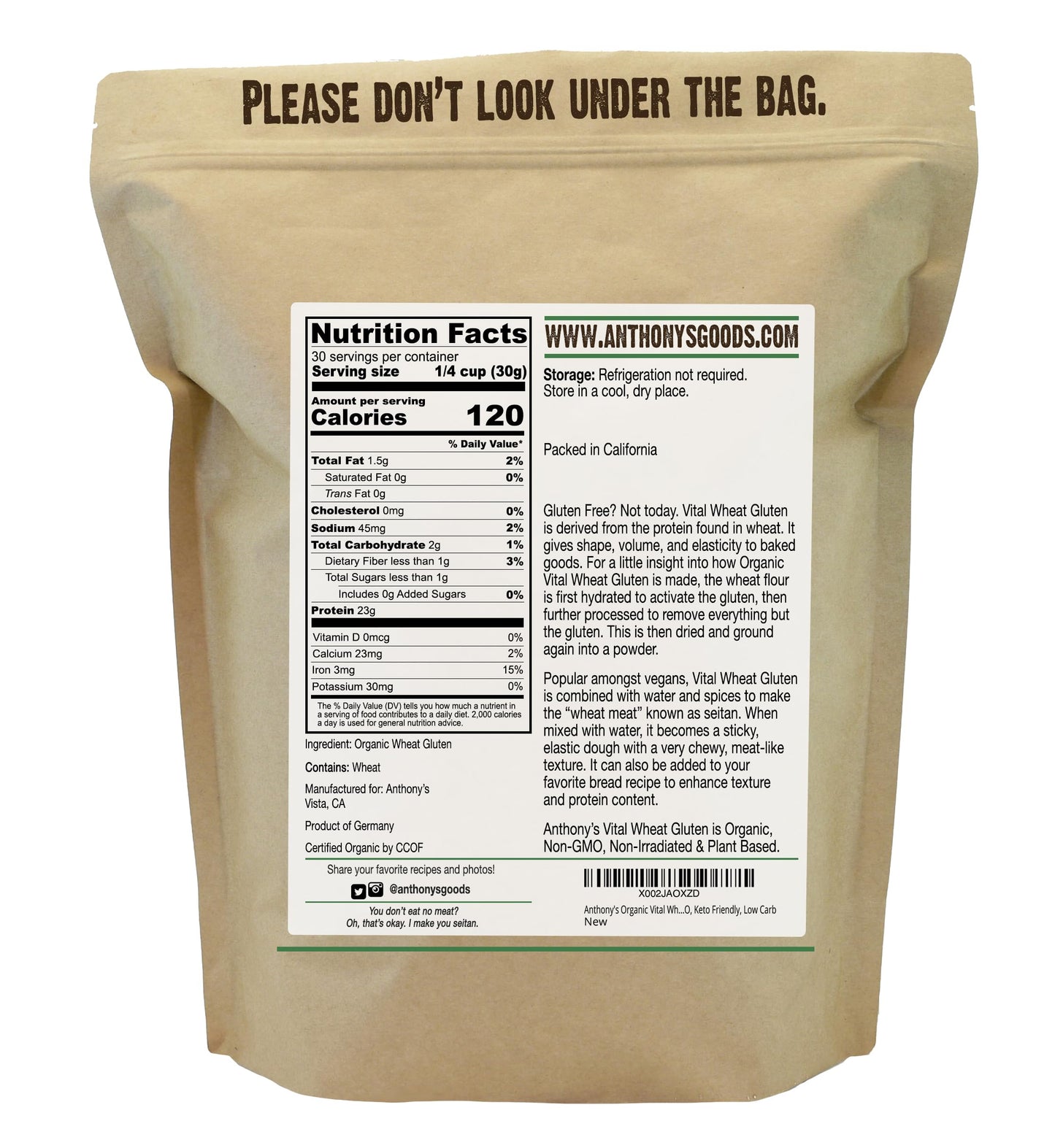 Anthony's Organic Vital Wheat Gluten, 2 lb, High in Protein, Vegan, Non GMO, Keto Friendly, Low Carb