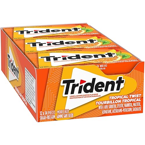 Trident Sugar Free Tropical Twist Gum Superpak, 12 Pack (14 Pieces Each) {Imported from Canada}