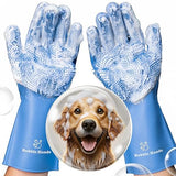 Bubble Hands Dog Washing Gloves with Bristle Scrubbers, Reusable Silicone Gloves Ideal for Pet Bathing, Massaging & Grooming (Blue)