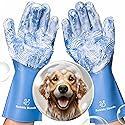 Bubble Hands Dog Washing Gloves with Bristle Scrubbers, Reusable Silicone Gloves Ideal for Pet Bathing, Massaging & Grooming (Blue)