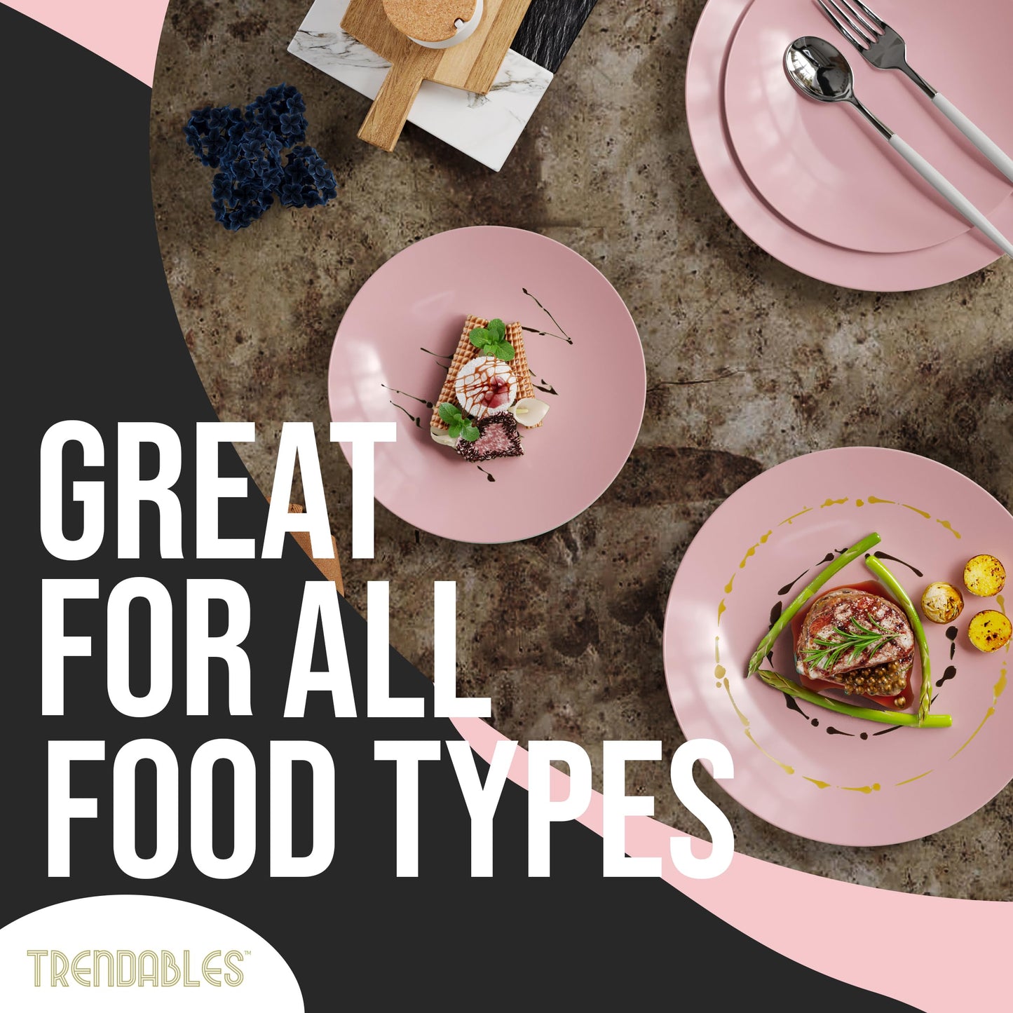 Trendables 120 Pcs Pink Plates Plastic Dinner Plates 60 Guests I 60-10" Heavy Duty Plastic Plates & 60-8" Dessert Plates | Disposable Dinnerware Set |